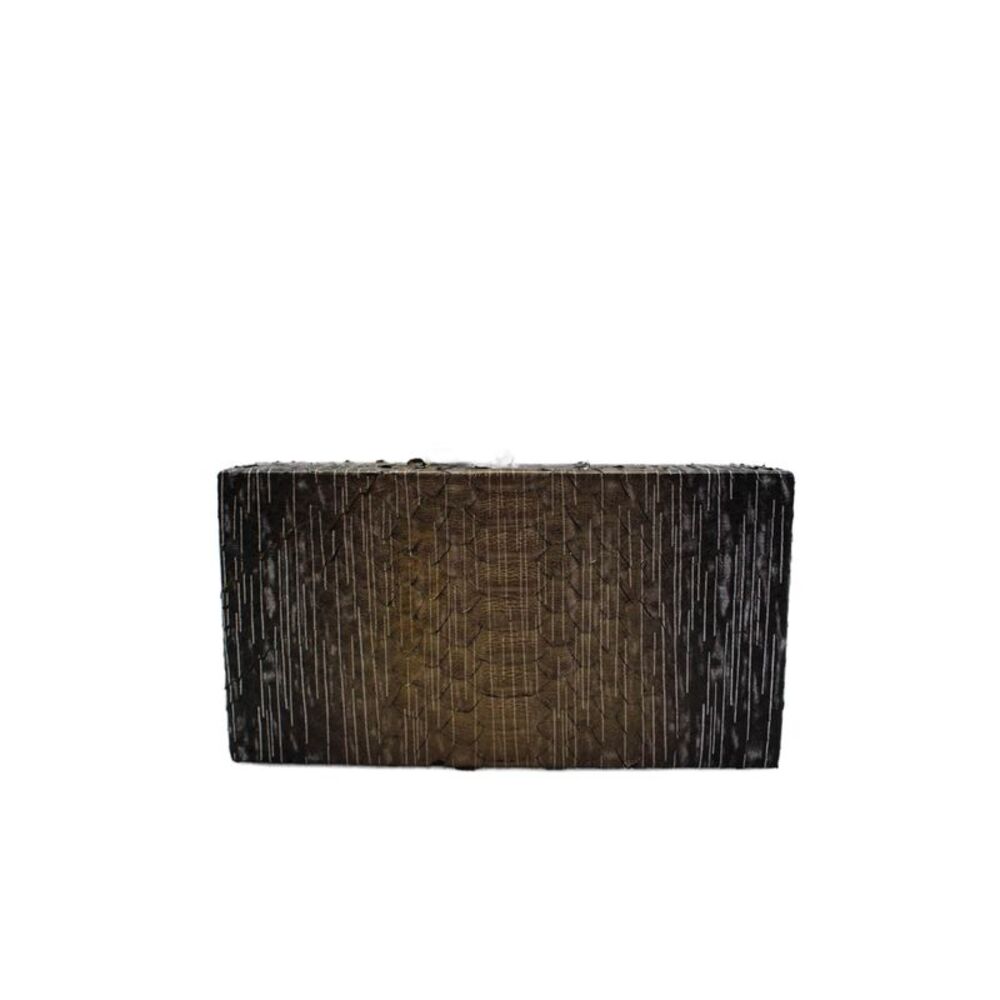Designer Womens Embossed Snake Skin Hard Clutch Bag Handbag Brown